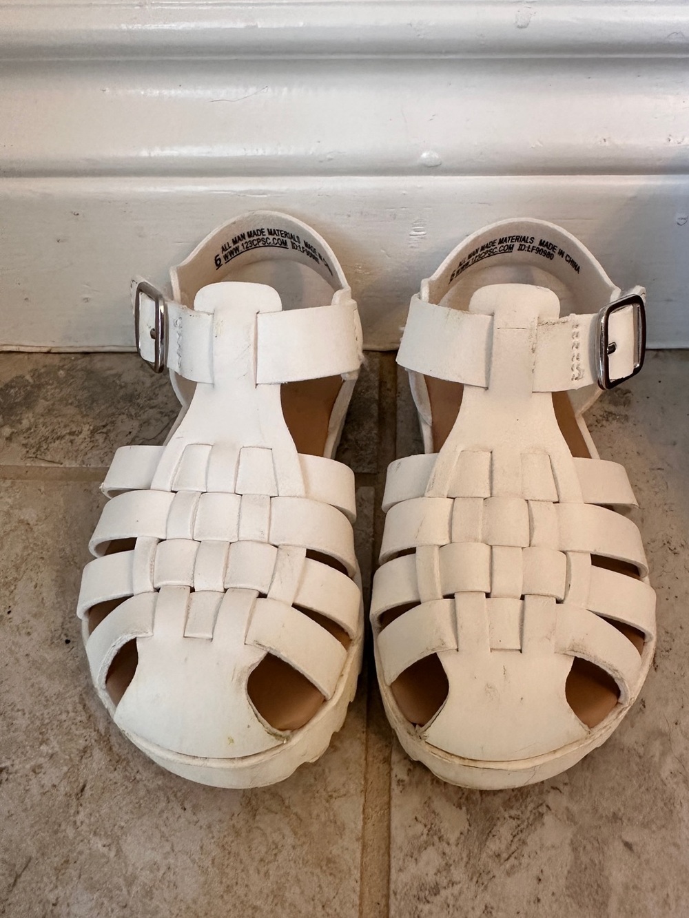 Happily Grey White Kids Fisherman Sandals with Buckle Closure